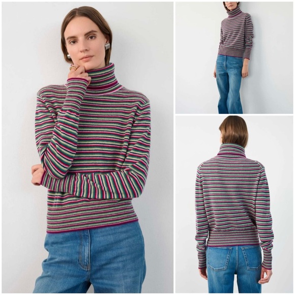 White + Warren Sweaters - CASHMERE STRIPED TURTLENECK - RAINBOW COMBO